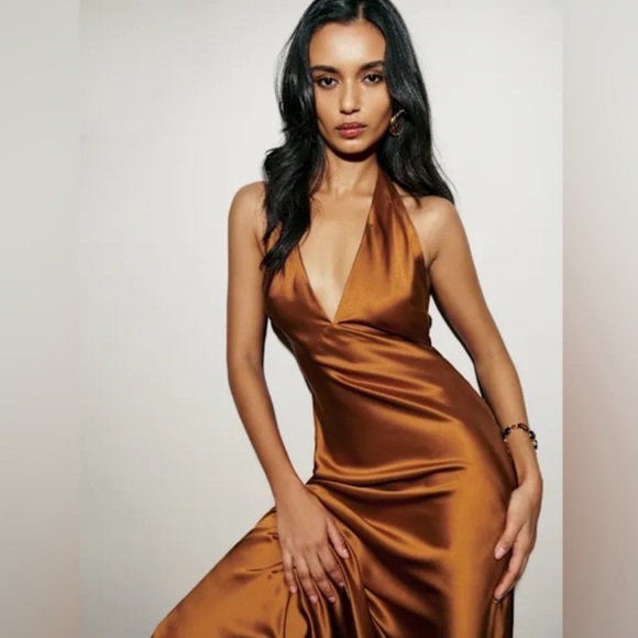 Reformation Daniela Silk Dress in Copper